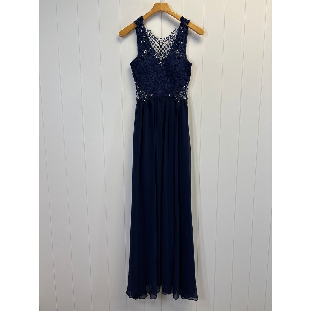 City Studio Y2K Crochet Rhinestone Maxi Dress Size 1 Hoco Whimsigoth Cocktail